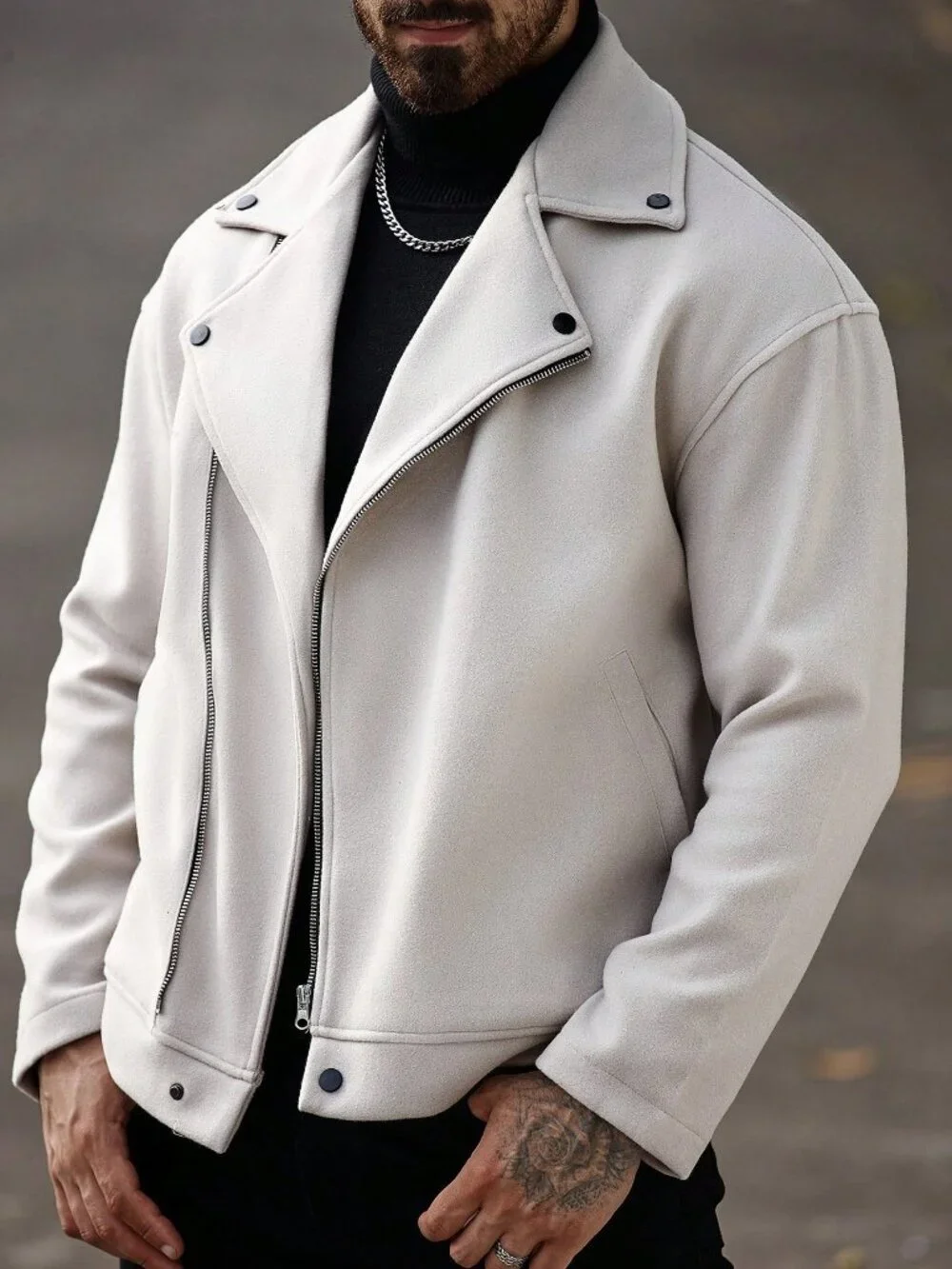 Apricot Casual Men's Long Sleeve Biker Jacket